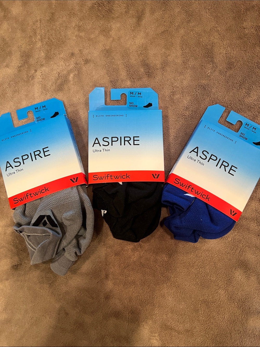 Swiftwick Aspire Ultra Thin No-Show Socks — Gray, Black & Blue (3-Pack)
